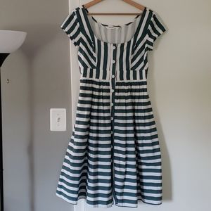 Fit and flare, button down, stripped dress